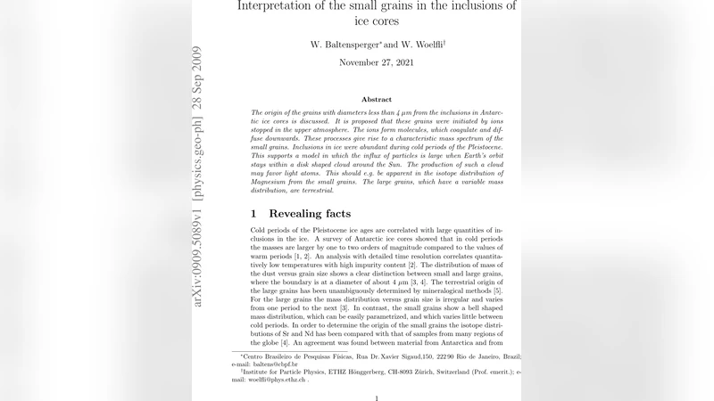 Interpretation of the small grains in the inclusions of ice cores