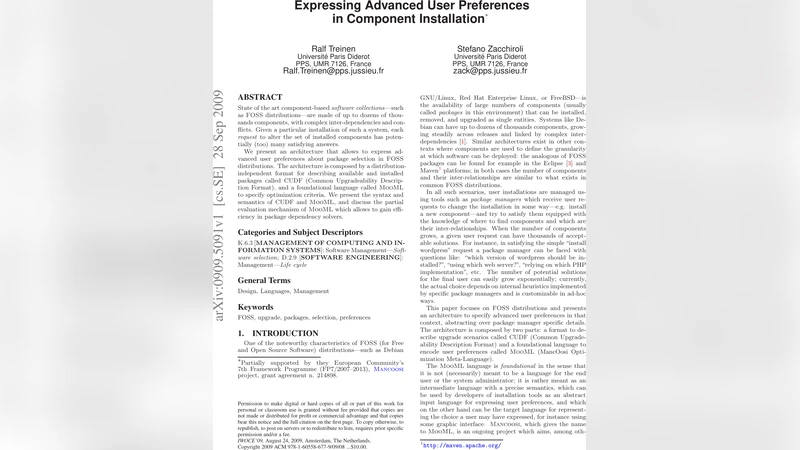 Expressing advanced user preferences in component installation