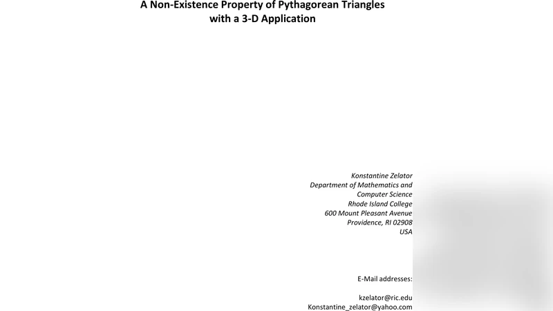 A Non-Existence Property of Pythagorean Triangles with a 3-D Application
