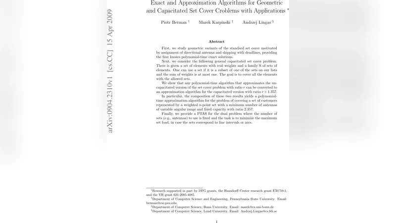 Exact and Approximation Algorithms for Geometric and Capacitated Set   Cover Problems with Applications