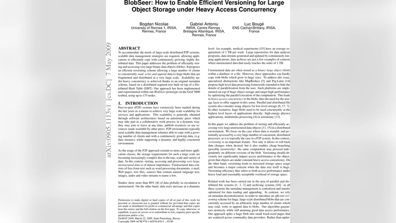 BlobSeer: How to Enable Efficient Versioning for Large Object Storage   under Heavy Access Concurrency