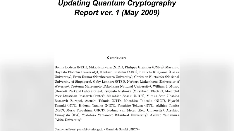 Updating Quantum Cryptography Report ver. 1