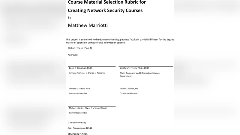 Course Material Selection Rubric for Creating Network Security Courses