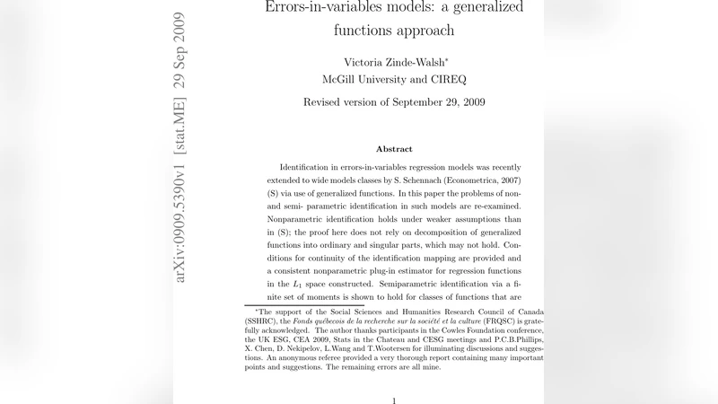 Errors-in-variables models: a generalized functions approach