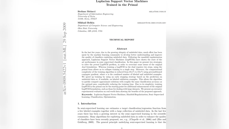 Laplacian Support Vector Machines Trained in the Primal