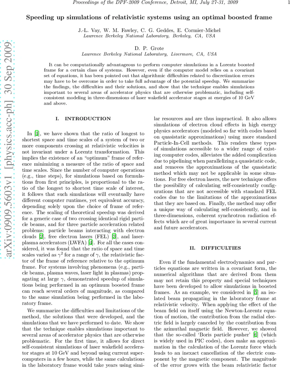 Speeding up simulations of relativistic systems using an optimal boosted   frame