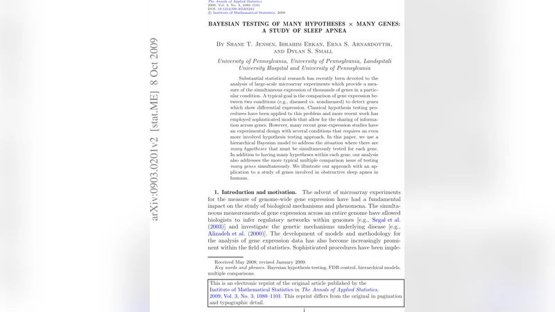 Bayesian testing of many hypotheses $times$ many genes: A study of   sleep apnea