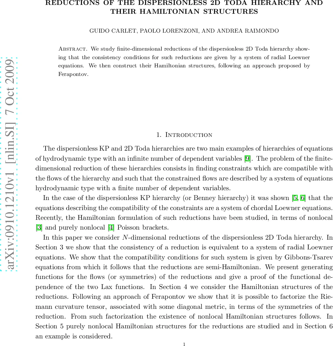 Reductions of the dispersionless 2D Toda hierarchy and their Hamiltonian   structures