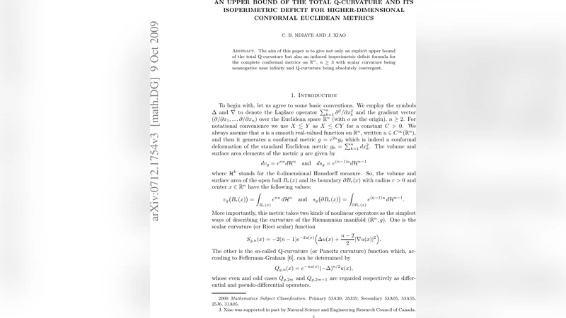 An Upper Bound of the Total Q-Curvature and Its Isoperimetric Deficit   for Higher-dimensional Conformal Euclidean Metrics
