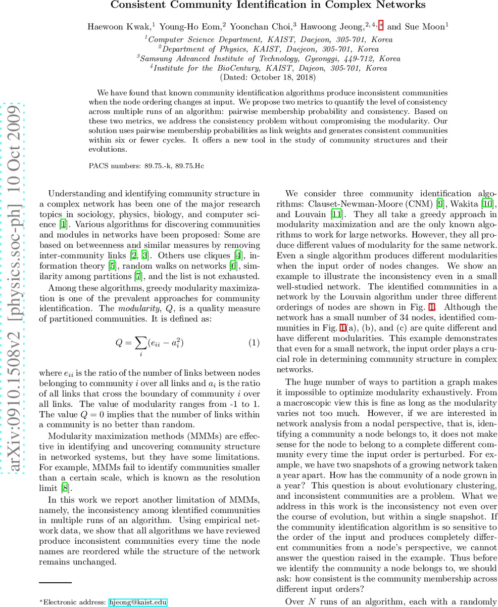 Consistent Community Identification in Complex Networks