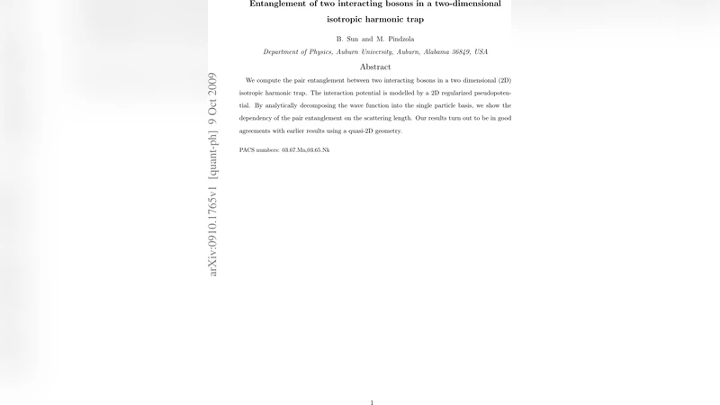 Entanglement of two interacting bosons in a two dimensional isotropic   harmonic trap