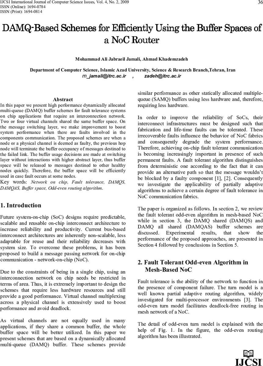 DAMQ-Based Schemes for Efficiently Using the Buffer Spaces of a NoC   Router