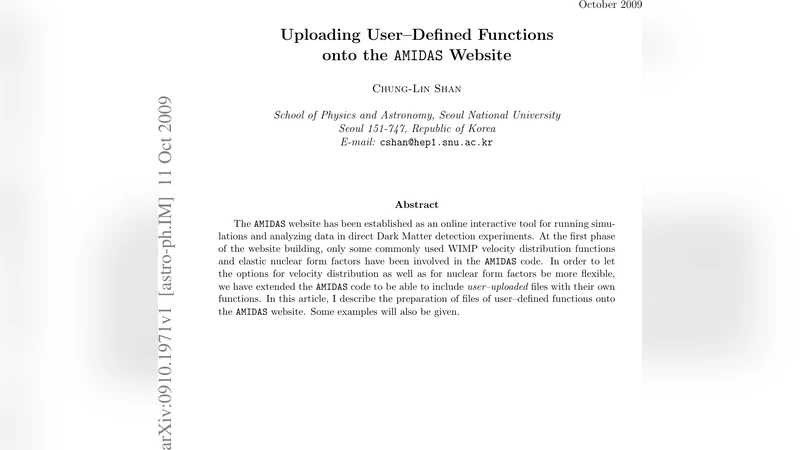 Uploading User-Defined Functions onto the AMIDAS Website