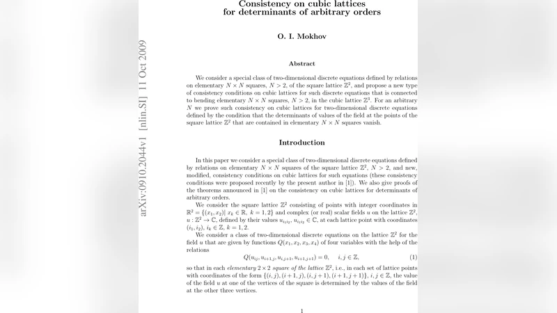 Consistency on cubic lattices for determinants of arbitrary orders