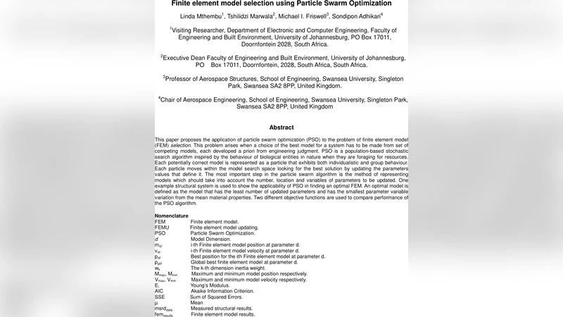 Finite element model selection using Particle Swarm Optimization