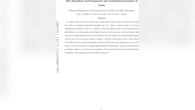 Size dependent word frequencies and translational invariance of books