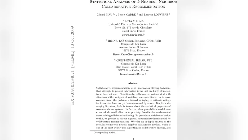 A Stochastic Model for Collaborative Recommendation