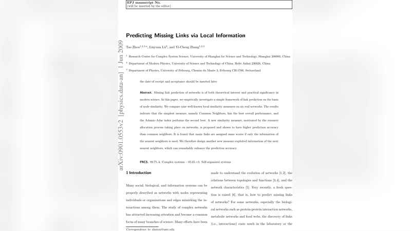 Predicting Missing Links via Local Information