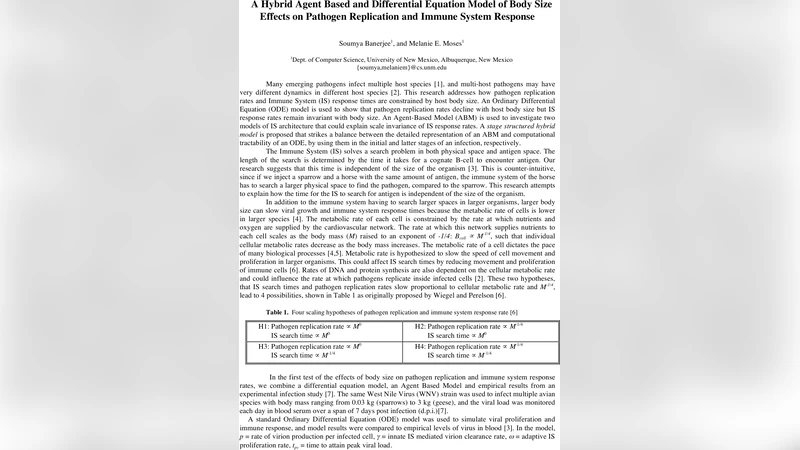 A Hybrid Agent Based and Differential Equation Model of Body Size   Effects on Pathogen Replication and Immune System Response