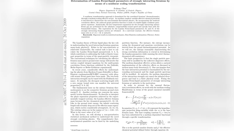 Determination of Landau Fermi-liquid parameters of strongly interacting   fermions by means of a nonlinear scaling transformation