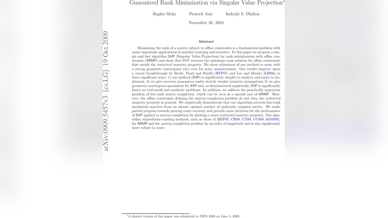 Guaranteed Rank Minimization via Singular Value Projection