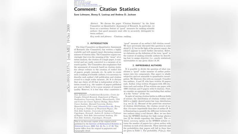 Comment: Citation Statistics