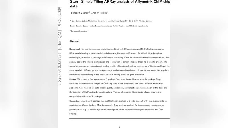 Starr: Simple Tiling Array Analysis of Affymetrix ChIP-chip data