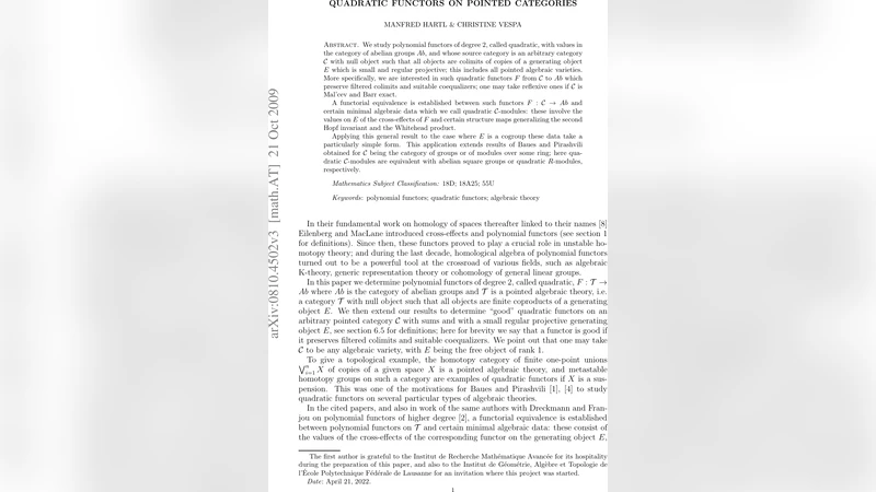 Quadratic functors on pointed categories