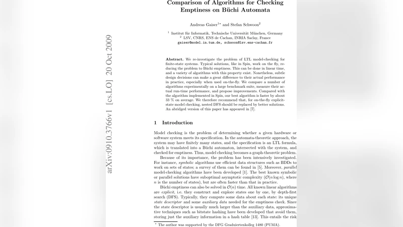 Comparison of Algorithms for Checking Emptiness on Buechi Automata