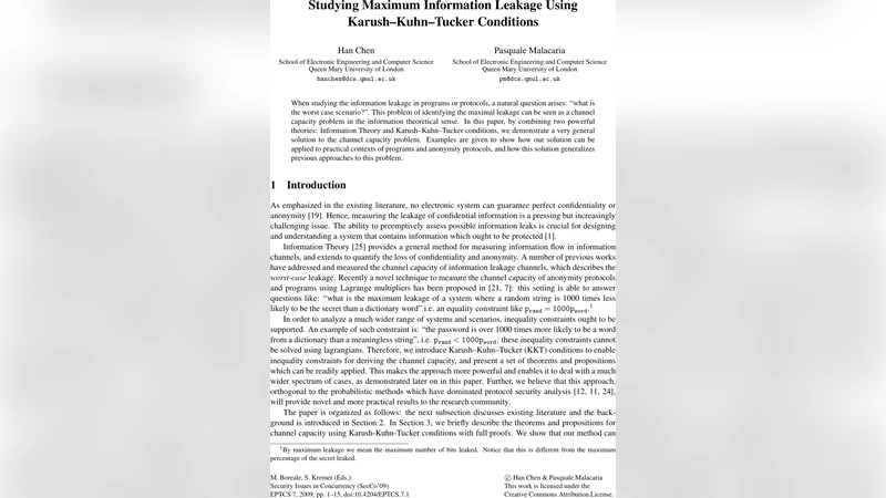 Studying Maximum Information Leakage Using Karush-Kuhn-Tucker Conditions