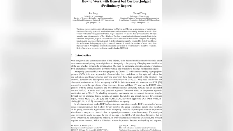 How to Work with Honest but Curious Judges? (Preliminary Report)