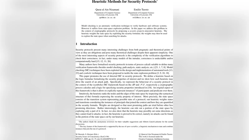 Heuristic Methods for Security Protocols