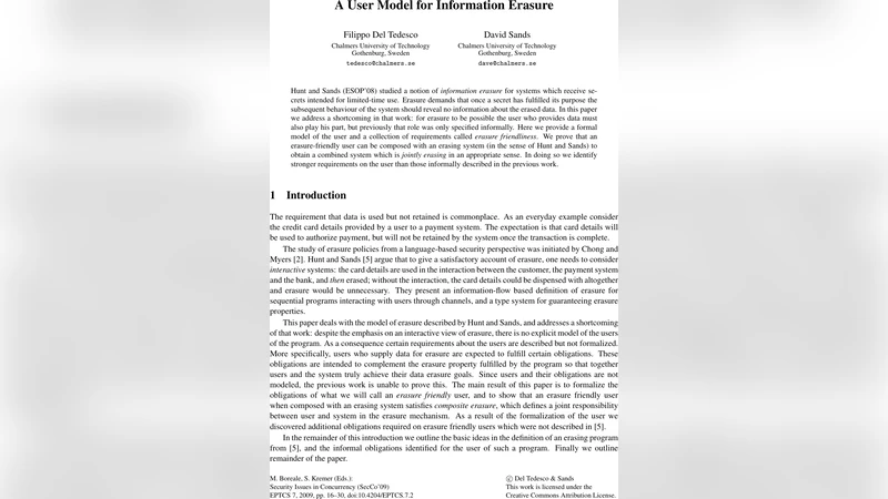 A User Model for Information Erasure