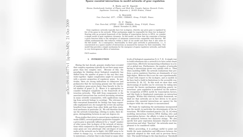 Sparse essential interactions in model networks of gene regulation