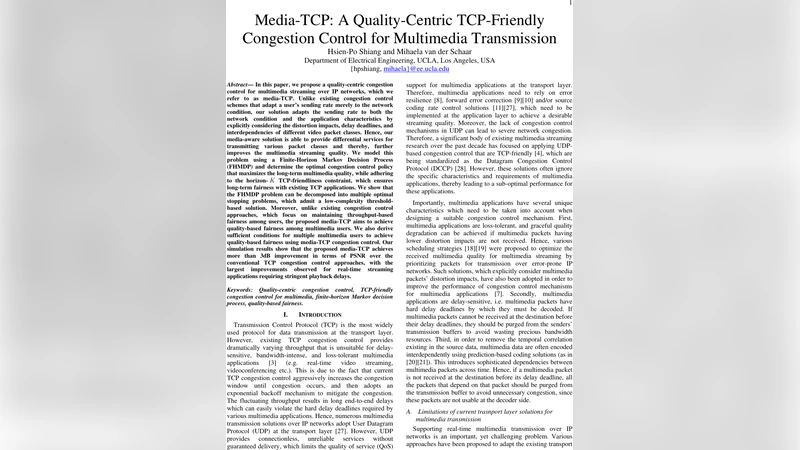 Media-TCP: A Quality-Centric TCP-Friendly Congestion Control for   Multimedia Transmission