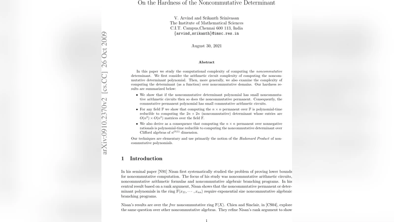 On the hardness of the noncommutative determinant