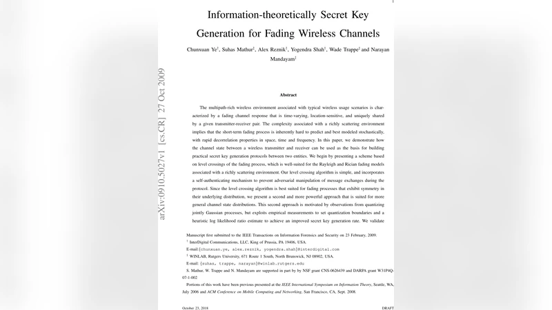 Information-theoretically Secret Key Generation for Fading Wireless   Channels