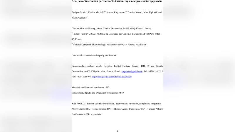 Analysis of interaction partners of H4 histone by a new proteomics   approach