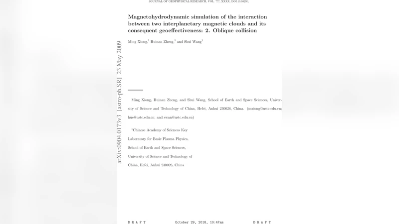 Magnetohydrodynamic simulation of the interaction between two   interplanetary magnetic clouds and its consequent geoeffectiveness: 2.   Oblique collision