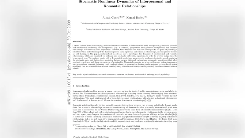 Stochastic Nonlinear Dynamics of Interpersonal and Romantic   Relationships
