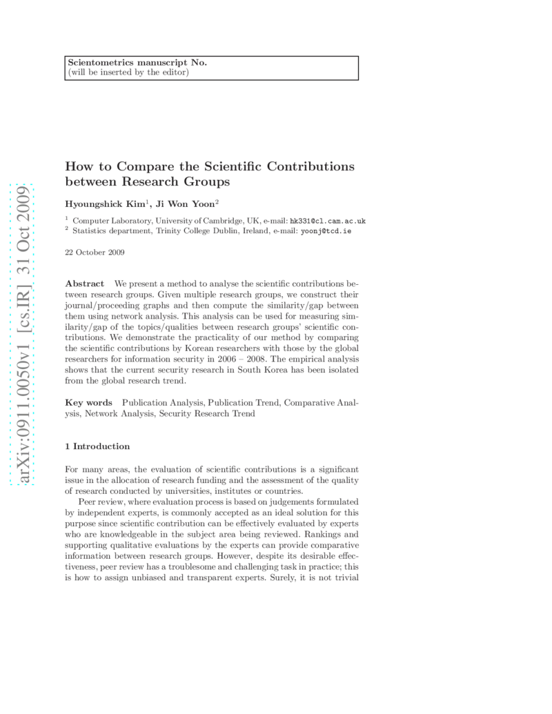 How to Compare the Scientific Contributions between Research Groups