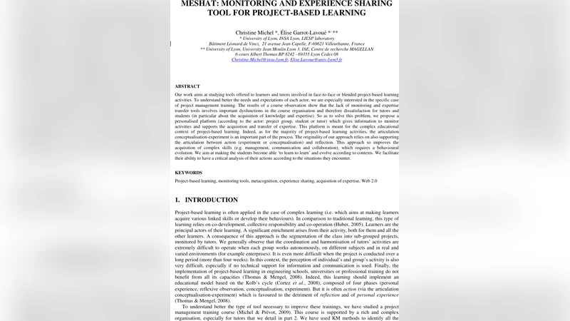Meshat: Monitoring and Experience Sharing Tool for Project-Based   Learning