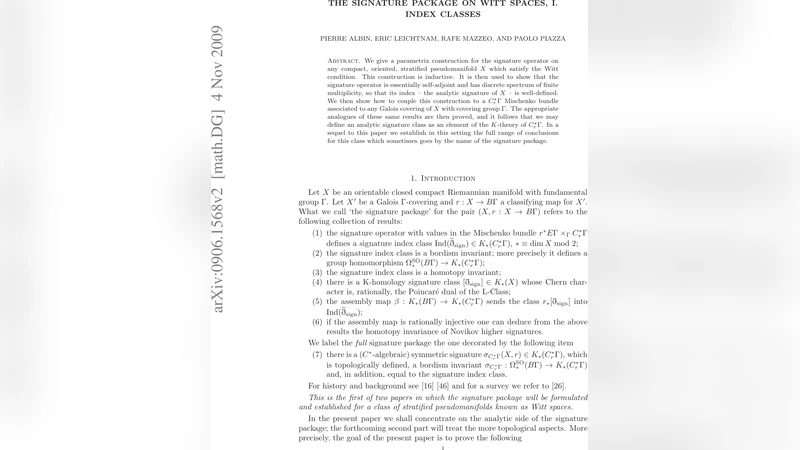 The signature package on Witt spaces, I. Index classes