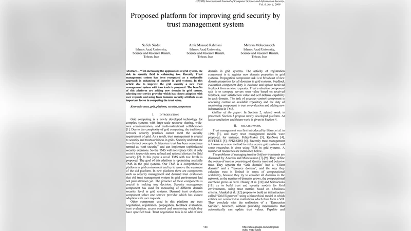 Proposed platform for improving grid security by trust management system