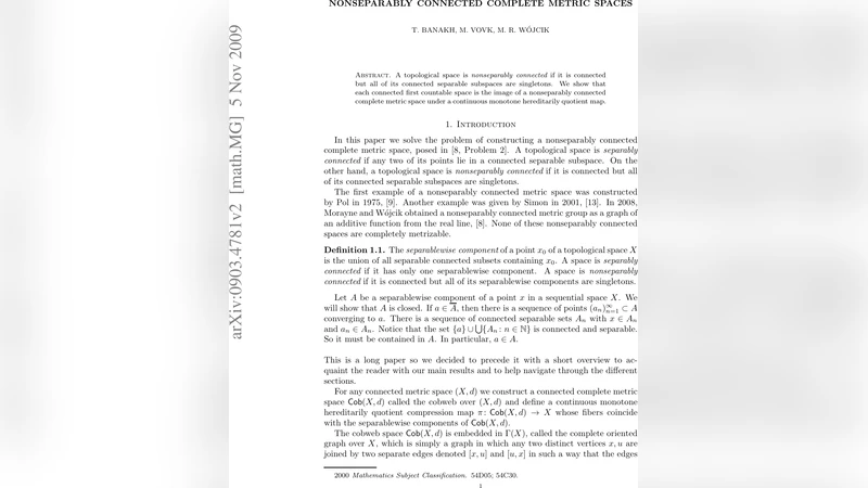 Nonseparably connected complete metric spaces