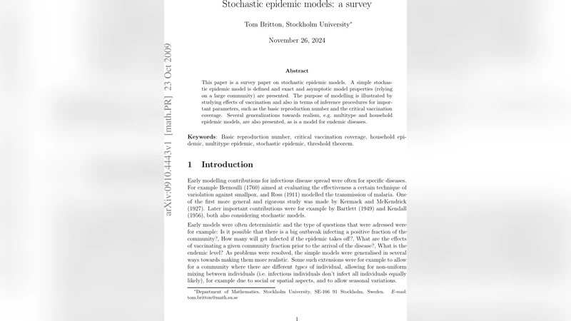 Stochastic epidemic models: a survey