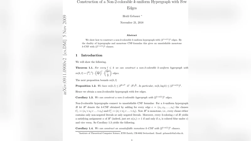 Construction of a Non-2-colorable k-uniform Hypergraph with Few Edges