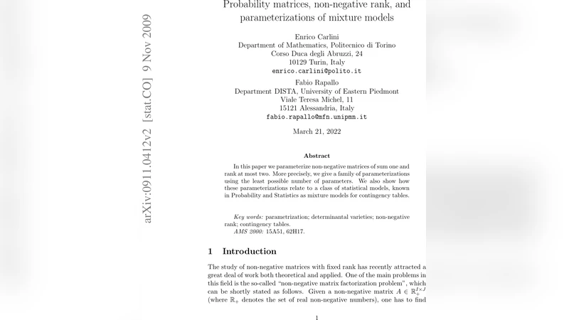 Probability matrices, non-negative rank, and parameterizations of   mixture models