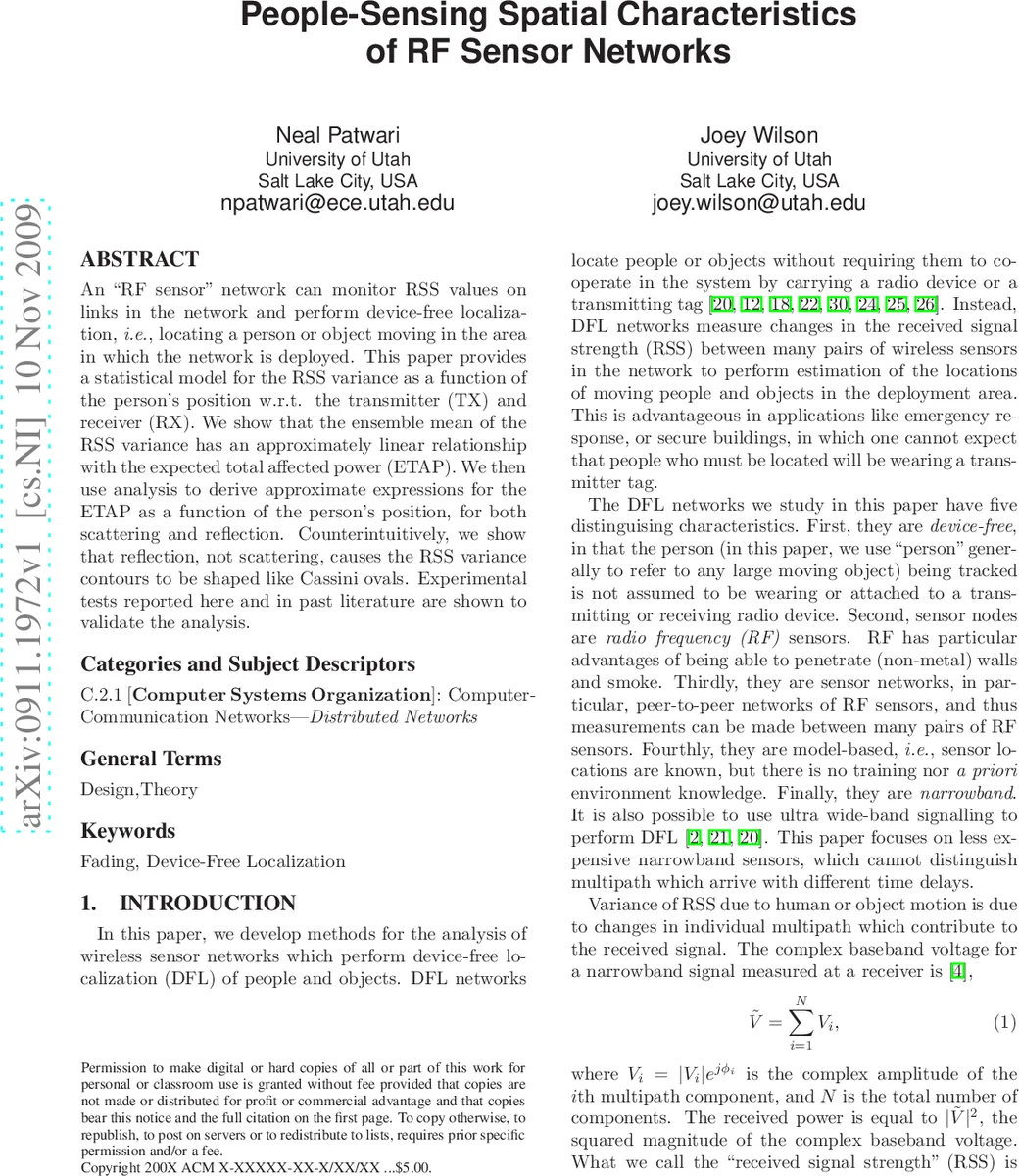 People-Sensing Spatial Characteristics of RF Sensor Networks