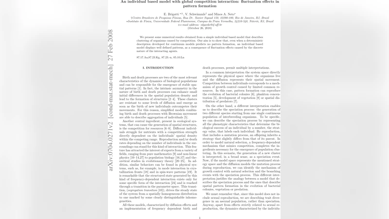 An individual based model with global competition interaction:   fluctuations effects in pattern formation